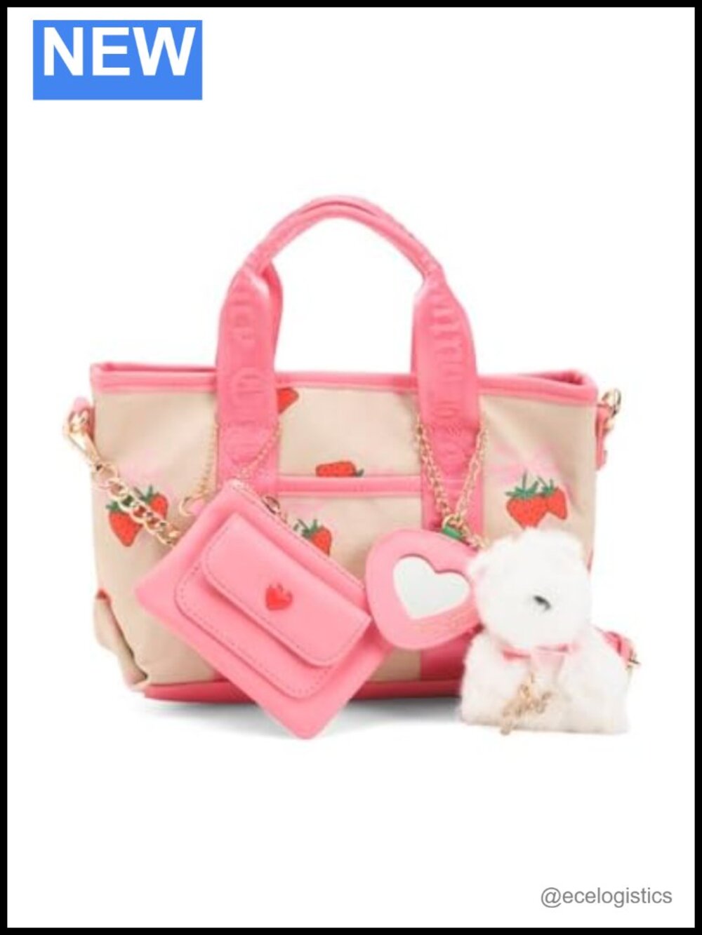 Juicy Couture Strawberry Print Canvas Tote with Crossbody Strap and Charms